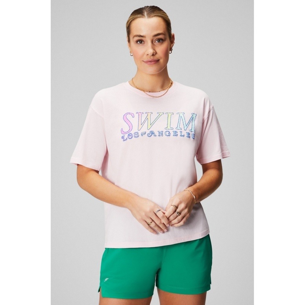 Fabletics Swim Los Angeles Graphic Tee Pink Short Sleeve T-Shirt Size XL NWT